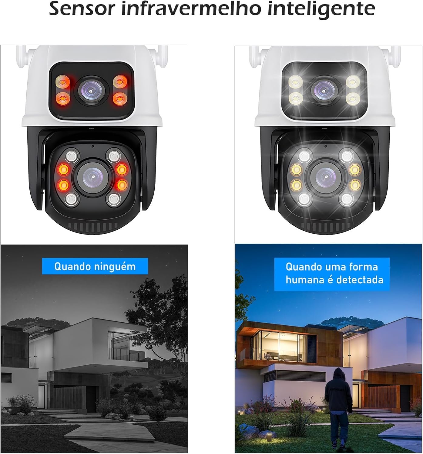 Câmera IP Sem Fio de Segurança Externa HD 3MP, Câmera de Visão Noturna Infravermelha WiFi, Dupla Lente Grande Angular, IP66 à Prova D'água e à Prova de Poeira, Chamada de Voz Bidirecional - Imagem 6