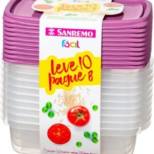Sanremo – Kit com 10 Potes Plásticos Quadrados de 785mL, Linha Fácil