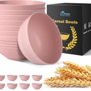 HOTEC Tigelas de cereais de palha de trigo inquebráveis – Tigelas de sopa e salada seguras para micro-ondas e lava-louças, conjunto de 8, 737 g, sem BPA, rosa