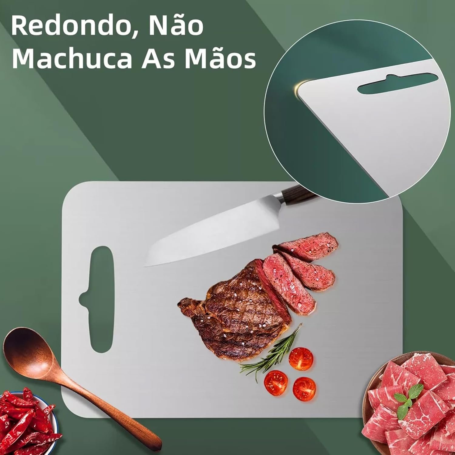 BEMMY Kit 3 Tábua De Corte De Aço Inoxidável, Tábua De Corte Não Tóxica De Carne E Vegetais De Qualidade Alimentar De Dupla Face (15 * 24cm, 23 * 34cm, 30 * 46cm) - Imagem 7