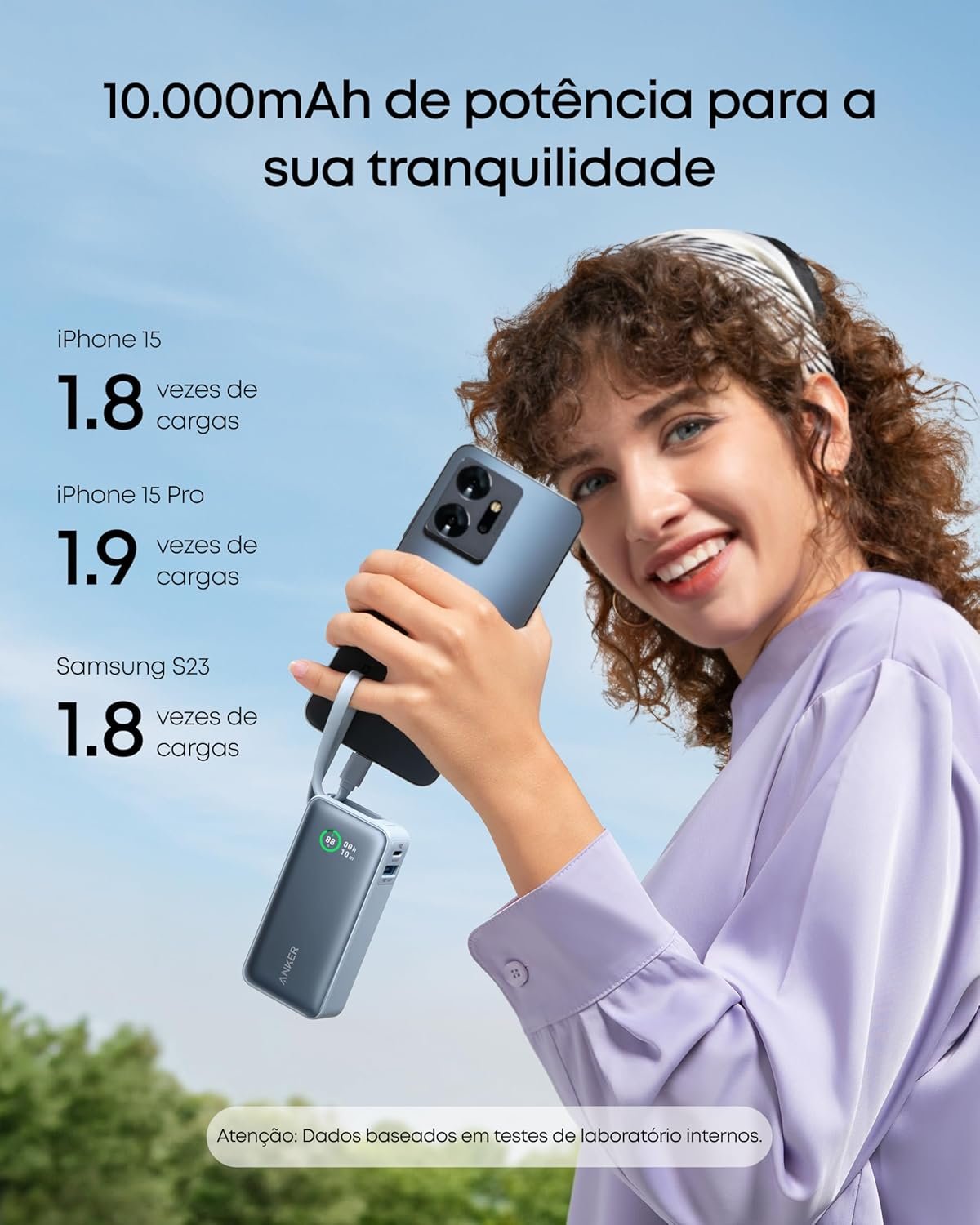 Anker Nano Power Bank, Carregador Portátil de 10.000 mAh com Cabo USB-C Integrado, Saída Máxima de 30W, para iPhone 17/iPhone 16/Série 15, MacBook, AirPods e Mais, Preto - Imagem 4