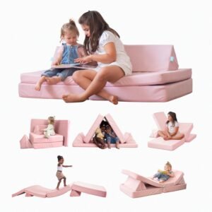 Freso Baby Soft Play Sofá de Brincar Infantil Montessori Rosa, Sofá Modular 4 Peças, Fácil Montagem, Macio e Maleável, Método Montessoriano para Estimular Desenvolvimento Infantil