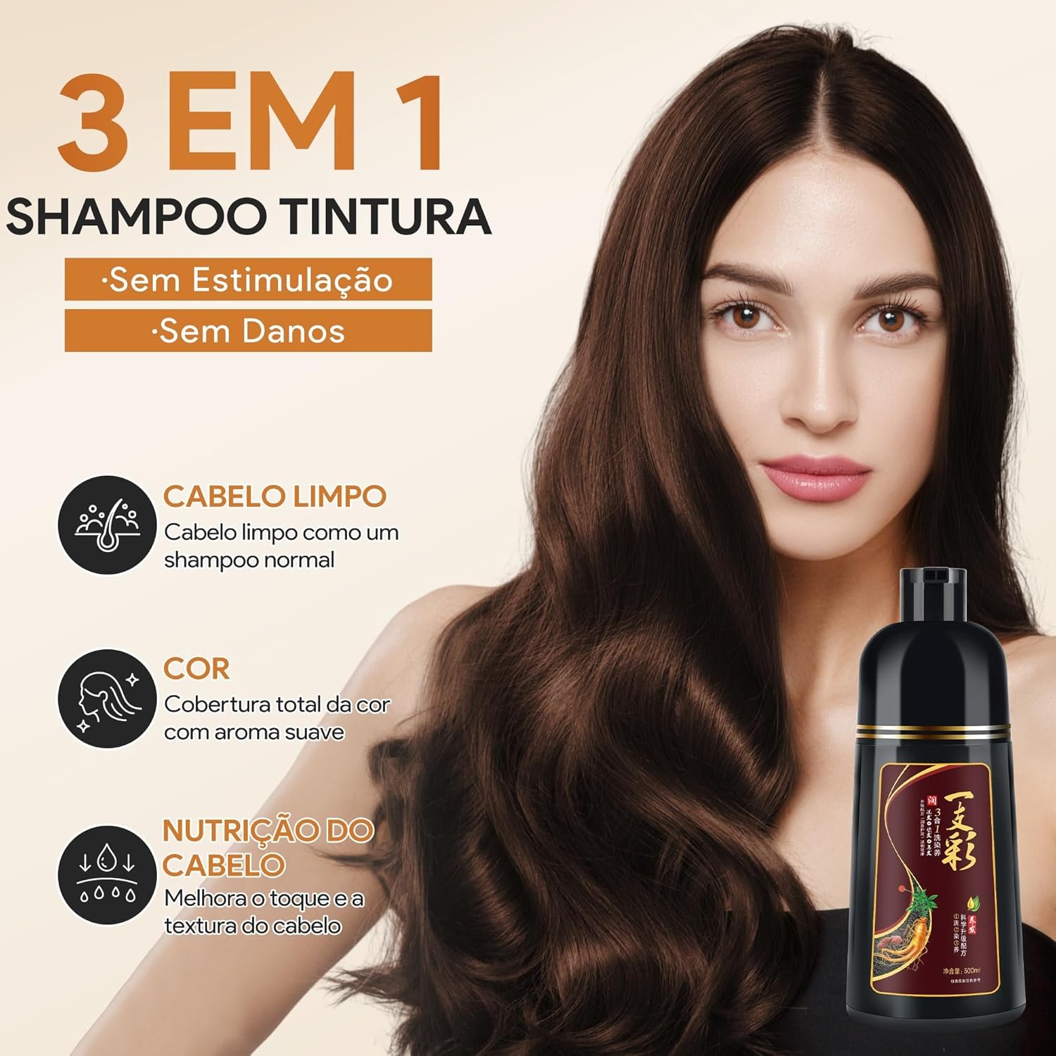 IIIMEIDU Shampoo de Tintura 3 em 1 Marrom escuro Natural 500ml – Cobre Cabelos Brancos Instantaneamente – Fórmula com Extratos Naturais – Para Homens e Mulheres - Imagem 2
