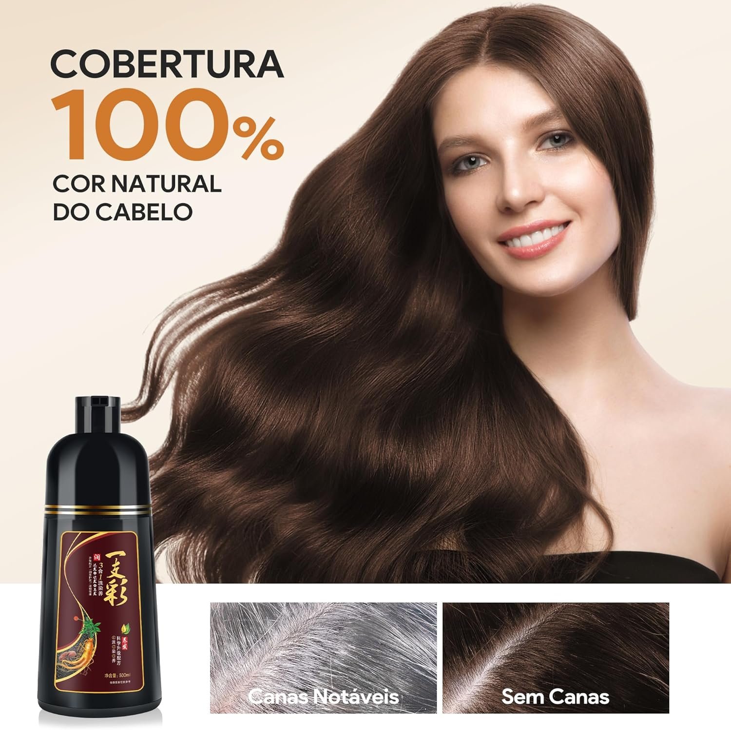 IIIMEIDU Shampoo de Tintura 3 em 1 Marrom escuro Natural 500ml – Cobre Cabelos Brancos Instantaneamente – Fórmula com Extratos Naturais – Para Homens e Mulheres - Imagem 4