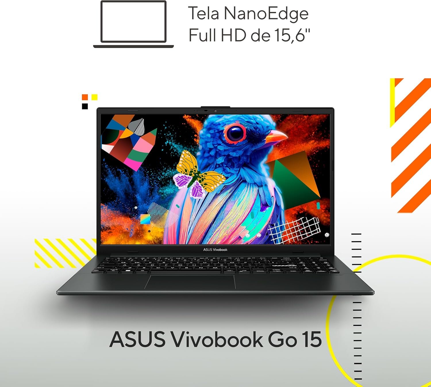 Notebook ASUS VivoBook Go 15, AMD RYZEN 5 7520U, 8GB, 256GB SSD, KeepOS, Tela 15,6" FHD, Mixed Black - E1504FA-NJ731 - Imagem 4