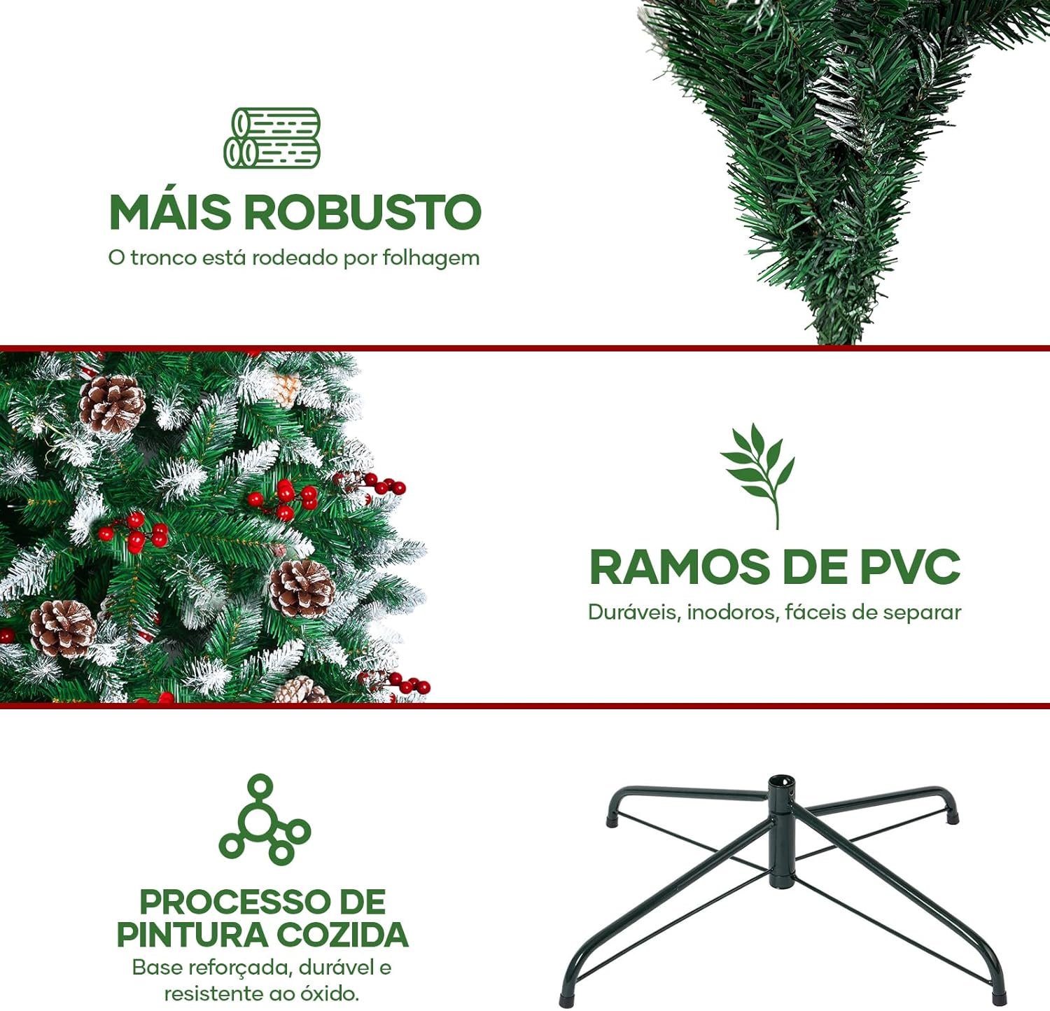 Trailabo 2,1M Árvore de Natal Pinheiro de Cedro de Luxo, com 1500 Ramos, 250 Cerejas Vermelhas e Pinhas, Efeito Nevado para Árvore de Pinheiro, Equipado com um par de Luvas de Instalação - Imagem 4