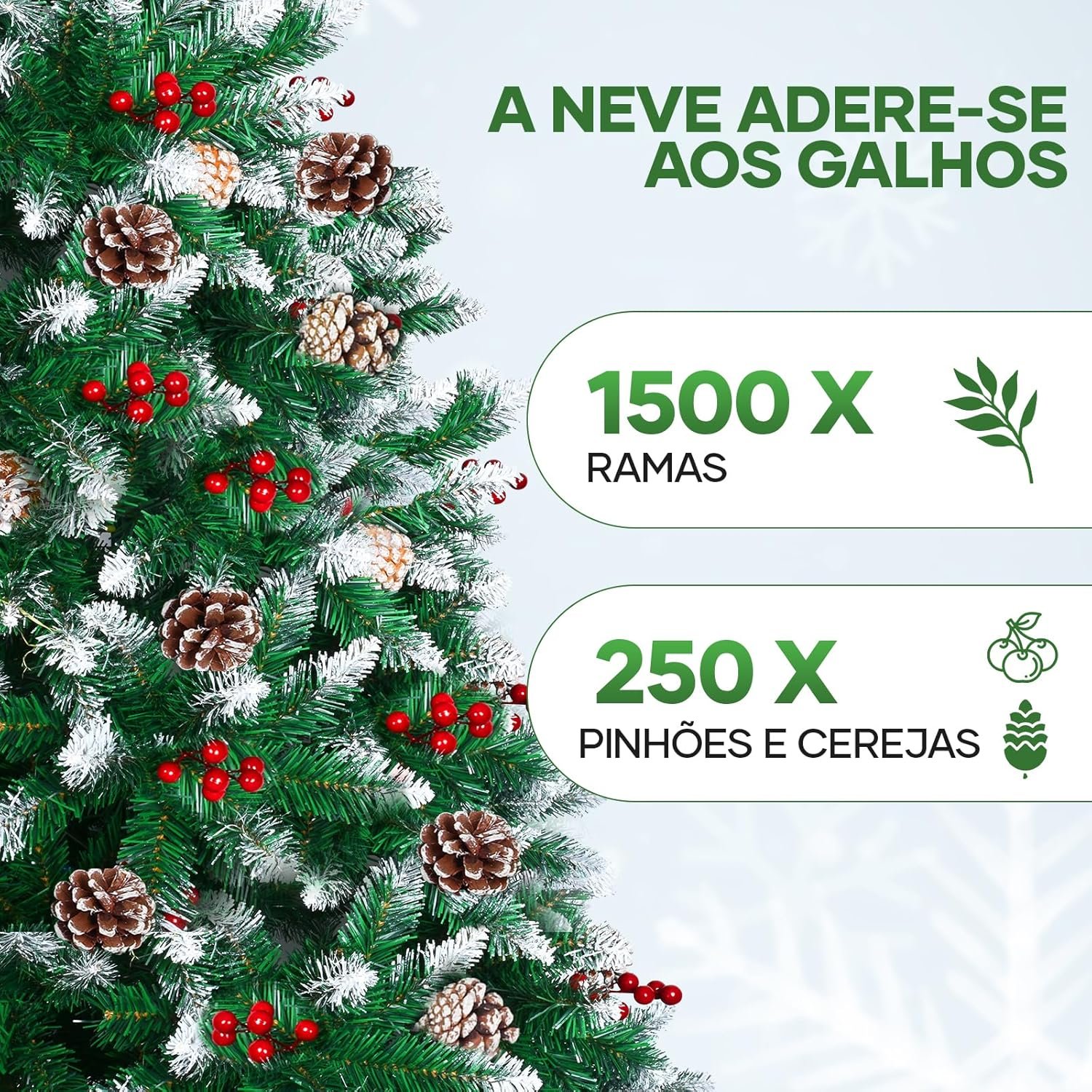 Trailabo 2,1M Árvore de Natal Pinheiro de Cedro de Luxo, com 1500 Ramos, 250 Cerejas Vermelhas e Pinhas, Efeito Nevado para Árvore de Pinheiro, Equipado com um par de Luvas de Instalação - Imagem 6