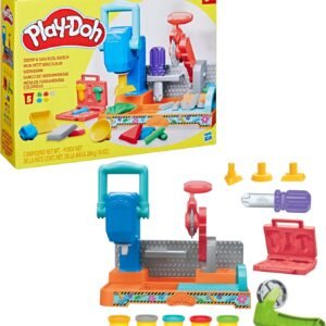 Play-Doh Conjunto de massinha Mesa de Ferramentas Coloridas com 5 potes de massinha de modelar e acessórios, para brincadeiras criativas, presente para crianças acima de 3 anos