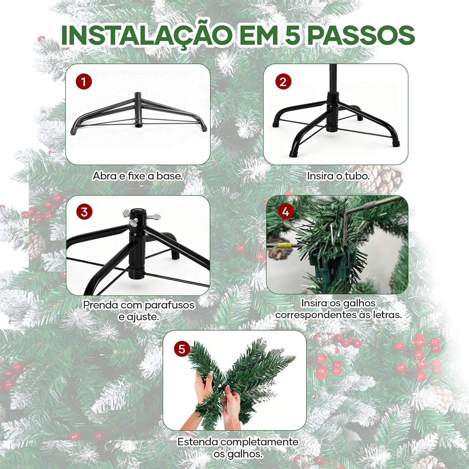 Trailabo 2,1M Árvore de Natal Pinheiro de Cedro de Luxo, com 1500 Ramos, 250 Cerejas Vermelhas e Pinhas, Efeito Nevado para Árvore de Pinheiro, Equipado com um par de Luvas de Instalação - Imagem 5