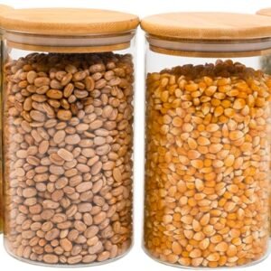 Kit 4 potes de vidro 1,1L tampa de bambu herméticos redondos – Tüd