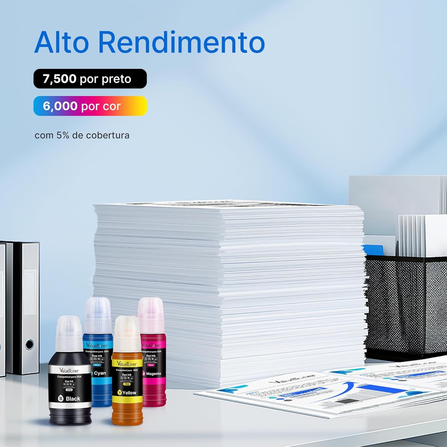 Valuetoner Kit 4 Refil Tintas Compatível para Epson 504 T504 Compatível para Epson Impresoras L4150 L4160 L4260 L6161 L6171 L6191 L6270 L14150 (4 Frascos: Preto, Magenta, Ciano, Amarelo) - Imagem 5