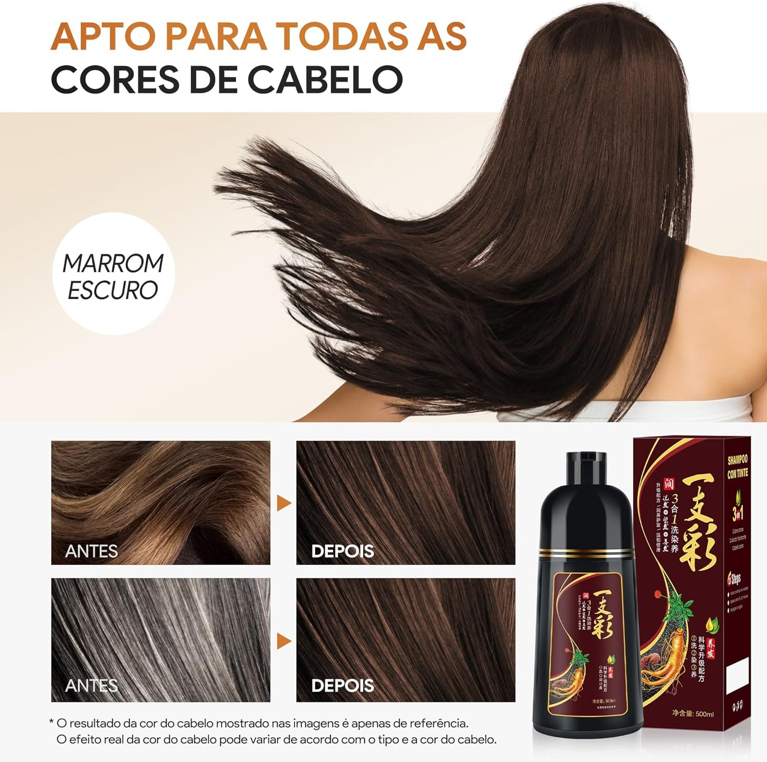 IIIMEIDU Shampoo de Tintura 3 em 1 Marrom escuro Natural 500ml – Cobre Cabelos Brancos Instantaneamente – Fórmula com Extratos Naturais – Para Homens e Mulheres - Imagem 6