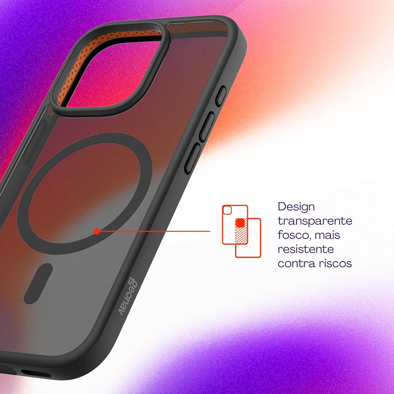 Geonav Capa Anti-Impacto para iPhone 16 Pro, TPU flexível nas extremidades, proteção anti-shock e policarbonato, Compatível com o sistema de ímãs MagSafe®, IPI16PBK, Transparente fosco/Preto - Imagem 7