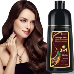 Shampoo Colorante 3 em 1 KAISASA, Marrom Escuro, 500ml, com Óleo de Argan e Azeite, Cobertura de Grisalhos