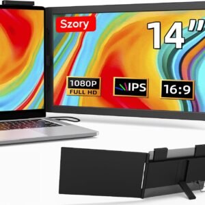 Armazém Brasil, Extensor de tela portátil, 14″ 1080P Dual Screen, Monitor portátil de rotação de 250 ° para laptop, Travel Display para laptop 14-16 ” com porta USB-C/HDMI, Plug & Play
