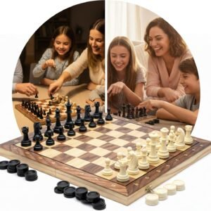 Jogo Xadrez 3 em 1 Magnético com Damas Gamão Tabuleiro Dobrável 24×24 cm Estilo Estojo Clássico Profissional Luxo Peças Resina de Alto Impacto Recreação Estratégia Tamanho Portátil