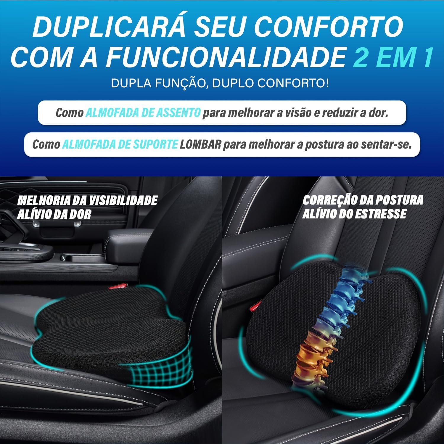 Almofadas de Assento de Carro para Dirigir, Almofada de Espuma Viscoelástica para Assento de Carro, Almofada para Cadeira, Almofada Coccix, Tapete de Aumento de Altura para Assento de Carro - Imagem 3