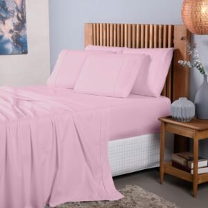 Jogo Lençol Solteiro 3 Peças 400 Fios 100% Algodão Premium (Rosa)