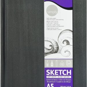 Daler-Rowney Simply Medium Grain 100gsm Hardback A5 Sketchbook, branco macio, 54 folhas, bloco de desenho básico, ideal para artistas iniciantes e amadores
