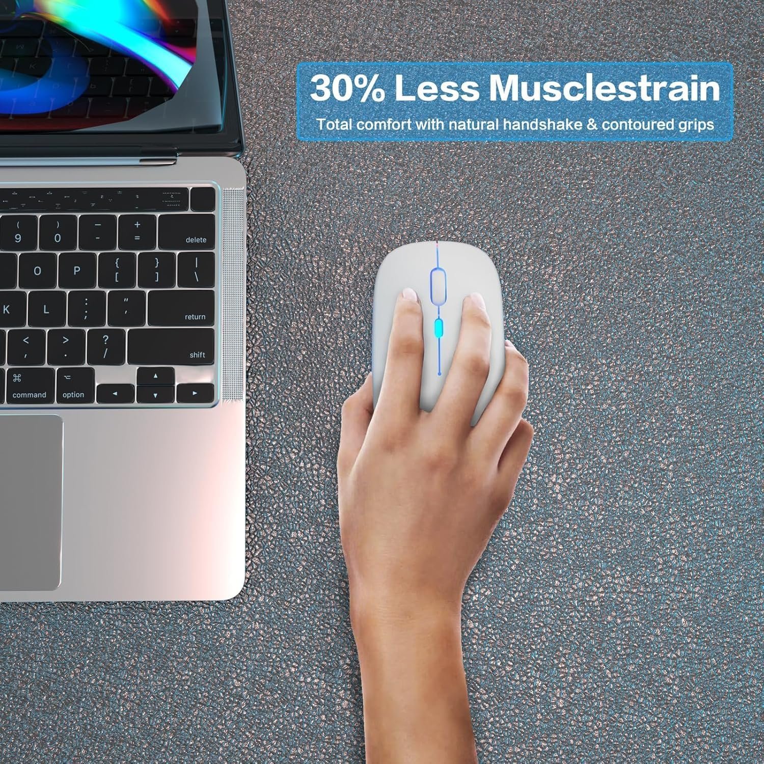 Mouse Sem Fio Recarregável com LED RGB Design Ergonômico Conexão USB Bluetooth Compatível com PC Notebook e Home Office (Branco) - Imagem 3