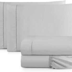 Jogo De Lençol Cama Box Queen 4 Peças Percal 600 Fios Toque Macio Cinza