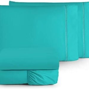 Jogo de Lençol 4 Peças com Ponto Palito 400 Fios Toque Macio (Verde Tiffany, Casal)