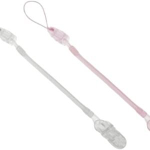 Kit 2 Prendedores de Chupeta Com Mola Bico Para Bebe (Rosa e Prata)