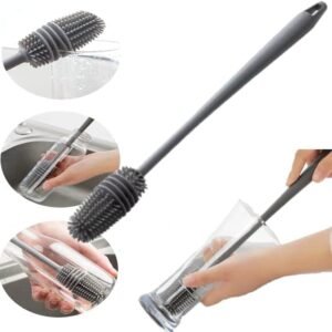 Escova de Silicone Premium para Garrafas e Mamadeiras – Limpeza Profunda Interna, Não Retém Odor, Não Risca, Ideal para Copos, Squeezes e Utensílios