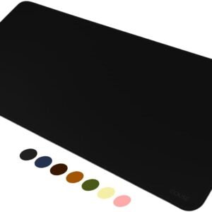 Mouse Pad Desk Pad Couse em Couro Ecológico 90x40cm + Porta-Copos Premium (Preto)