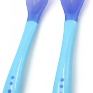 Jogo Colher e Garfo Infantil Termossensível para Bebê – Talheres Infantis de Silicone que Muda de Cor com a Temperatura, Kit Introdução Alimentar Segura – Shop100 (Azul)