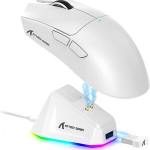 ATTACK SHARK X11 Mouse sem fio leve, 62g, RGB, conexão tri-modo (2.4G/USB-C/BT), 22K DPI, sensor PAW3311, 5 botões programáveis, base de carregamento RGB, compatível com PC/Mac-Branco