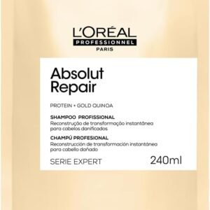 L’Oréal Professionnel Serie Expert Absolut Repair, Shampoo Reconstrutor para Cabelos Danificados e Finos Refil com Quinoa Dourada, Reparação Profunda e Brilho Intenso 240ml