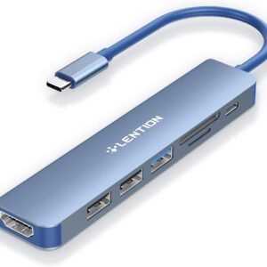 LENTION Hub USB C carregamento de 100 W, HDMI 4K, Dual Leitor de Cartão, Compatível USB 3.0 e 2.0 2023-2016 MacBook Pro, novo Mac Air/Surface, Chromebook, adaptador de driver estável (CB-CE18, Azul)