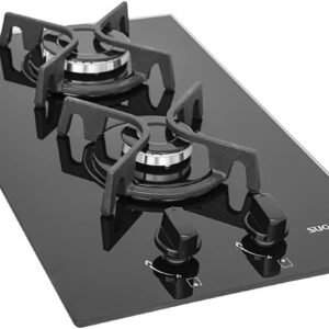 SUGGAR COOKTOP VIDRO PRETO 2 QUEIMADORES ESMALTADOS DIFERENTES TAMANHOS TREMPES FERRO FUNDIDO FG2002FVP
