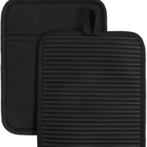 Kitchenaid Conjunto de suporte de panela de silicone macio canelado da Kitchen Aid, 18 x 23 cm, preto ônix