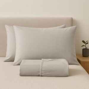 Jogo de Lençol Viuvo 100% Algodão Percal – 2 Peças – 200 Fios – Toque de Lençol de Hotel Macio – (Viuvo, Cinza claro)