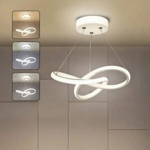 Lustre Pendente LED Teto Nórdico 3 Cores (Quente, Morna e Fria), Design Curvo, Bivolt, 24,5cm