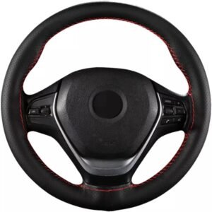 Capa Volante Couro Costurada Carro Fácil Aplicação Universal (Preto/Preto)
