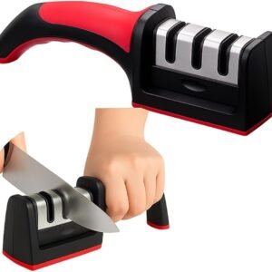 Afiador Amolador de Facas 3 em 1 Profissional Manual Aço Cabo Ergonômico Base Antiderrapante Uso Diário Corte Rápido e Preciso Premium