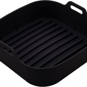 LYOR – Forma Quadrada de Silicone para Air Fryer Preta 20Cm x 7Cm