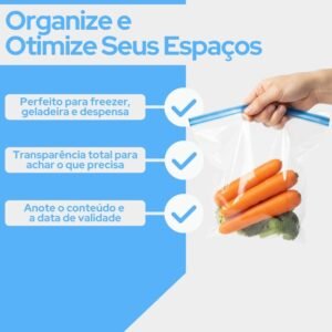Sacos Zip Lock Hermético Reutilizável – 15 Unidades Saquinhos Ziplock para Congelar Alimentos, Freezer e Viagem – Saco Resistente Premium MyBrins (Médio)