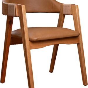 Cadeira de Jantar Com Encosto Curvo Base em Madeira Maciça Detalhe no Braço em Corda Nautica – Emily (Couro Marrom)