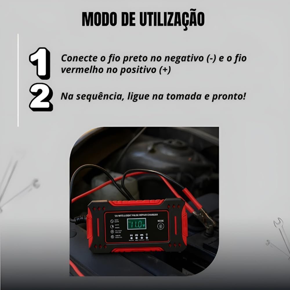 Carregador de Bateria Inteligente 12V, Display Digital, 110v e 220v, para Carro, Moto e Caminhão, com Proteção Contra Superaquecimento e Curto, Linha Premium Automotiva - Imagem 4