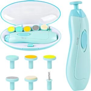 Cortador Aparador Lixa Unha Bebê Recém Nascido Elétrico Seguro Silencioso Luz Led Diversas Idades Kit Completo (Azul)
