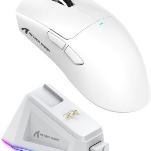 Mouse de Jogo ATTACK SHARK X11 com Base de Carregamento Magnético, Sensor de Jogo PixArt PAW3311, Mouse Sem Fio/A Cabo BT/2.4G, 22000 DPI (Branco)