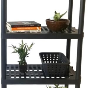 Estante Modular Multiuso Preta com 4 Prateleiras – Versatilidade para Diversos Ambientes