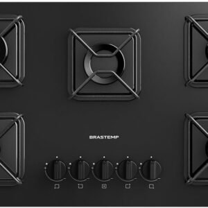 Brastemp Cooktop, Preto, 5 Bocas, Gás, GLP/GN, Chama Simmer, Mesa de Vidro, Ferro Aramado, 73x46x8,6 cm, Superautomático
