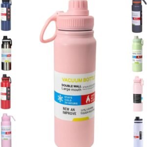 Garrafa de Água Térmica Inox 800ml Esportiva com Alça Parede Dupla Isolada a Vácuo Antivazamento Garrafinha Academia Fitness Corrida Esportes Escritório – Premium (Rosa)
