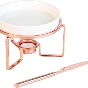 Rechaud para queijo brie em cerâmica com faca em aço inox D16xA11,5cm rose