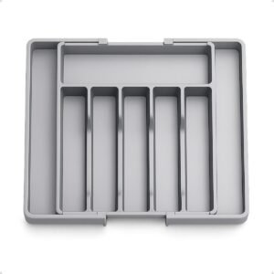 Organizador De Utensílios Porta Talheres Ajustável Expansível Gaveta Cozinha Bandeja Extensor Faca Cinza Lemann